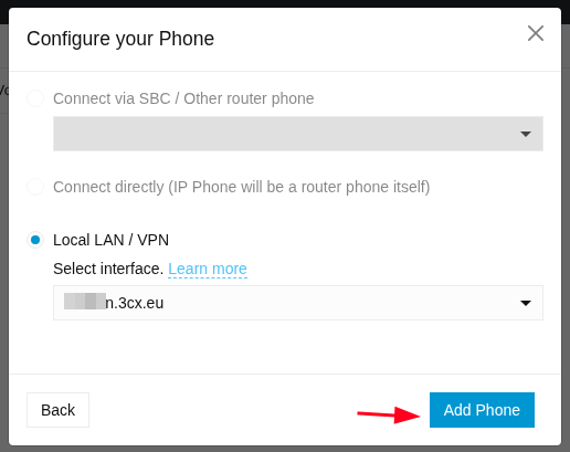Selection of connection type between the phone and the 3cx server